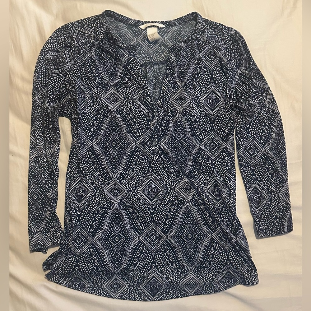 3/4 Sleeve Navy Geometric Blouse